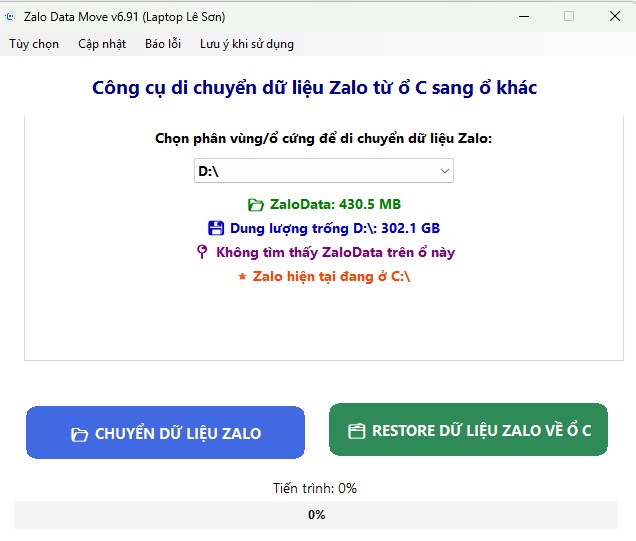 zalo data move Laptop Lê Sơn